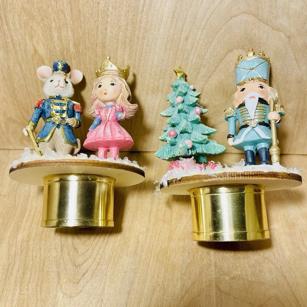 Christmas Figurines Decorations Winter Princess Nutcracker Set Of 2 On Pedestals